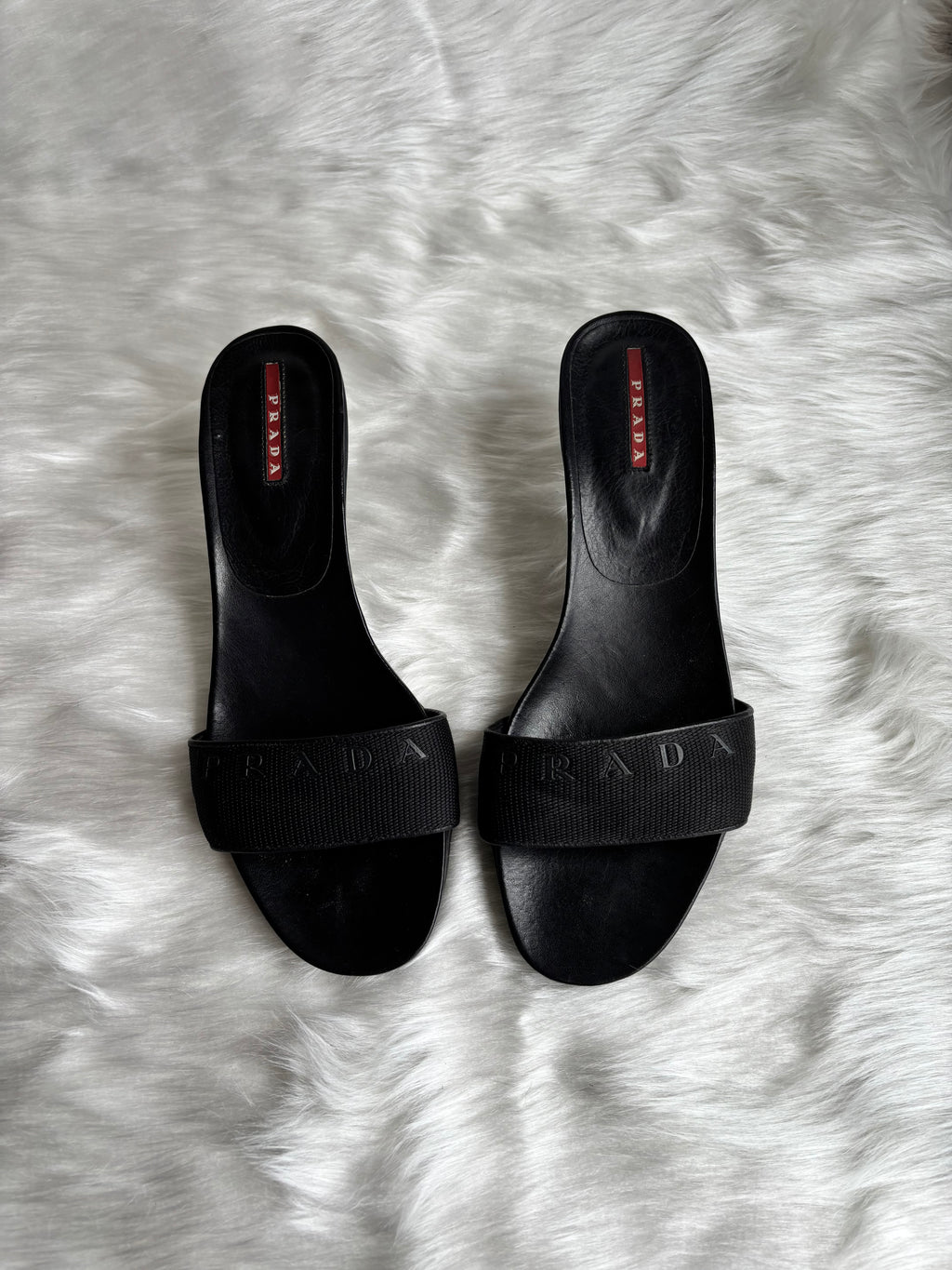 Prada sport black mesh logo kitten topuklu terlik