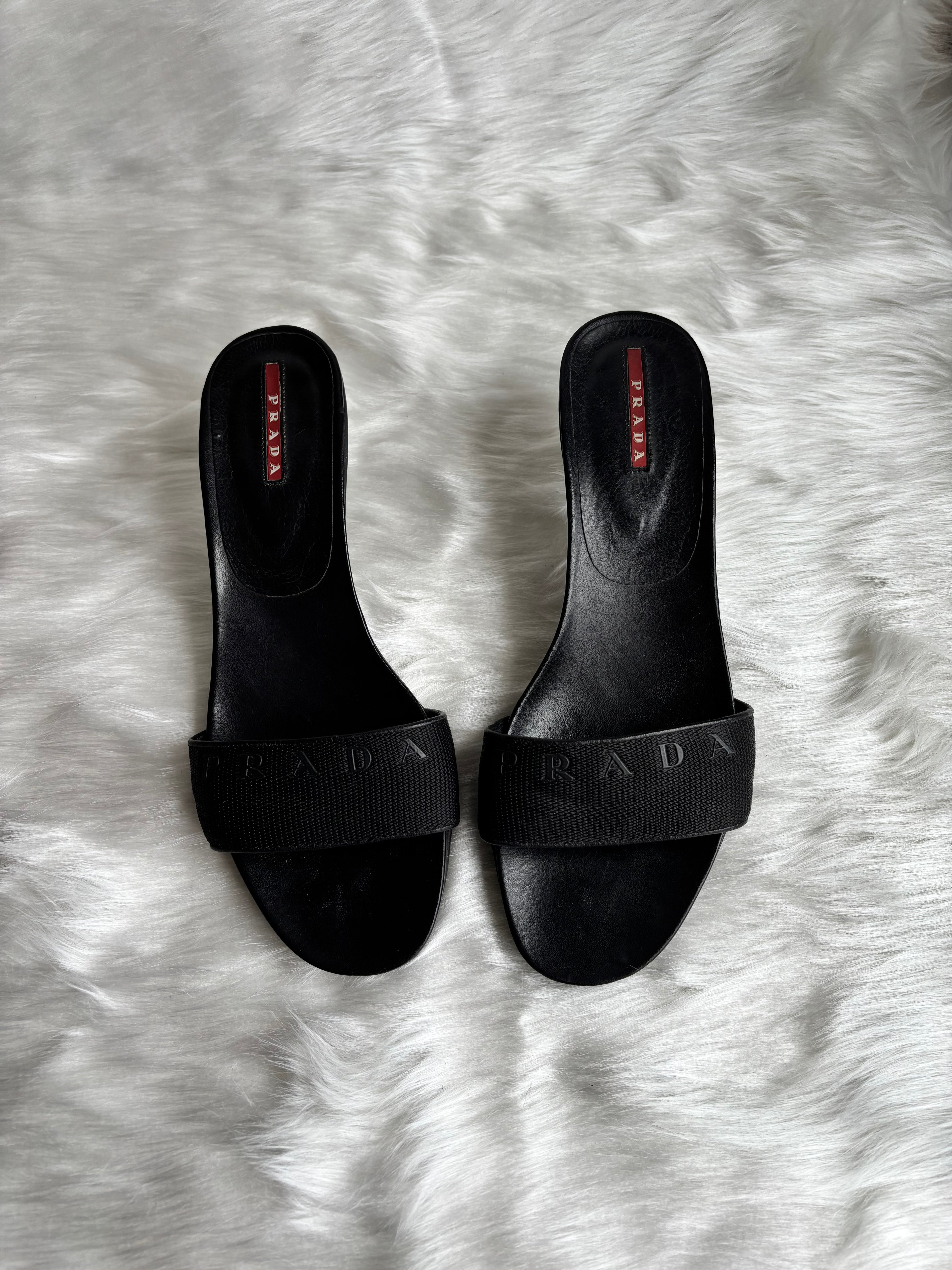 Prada sport black mesh logo kitten topuklu terlik