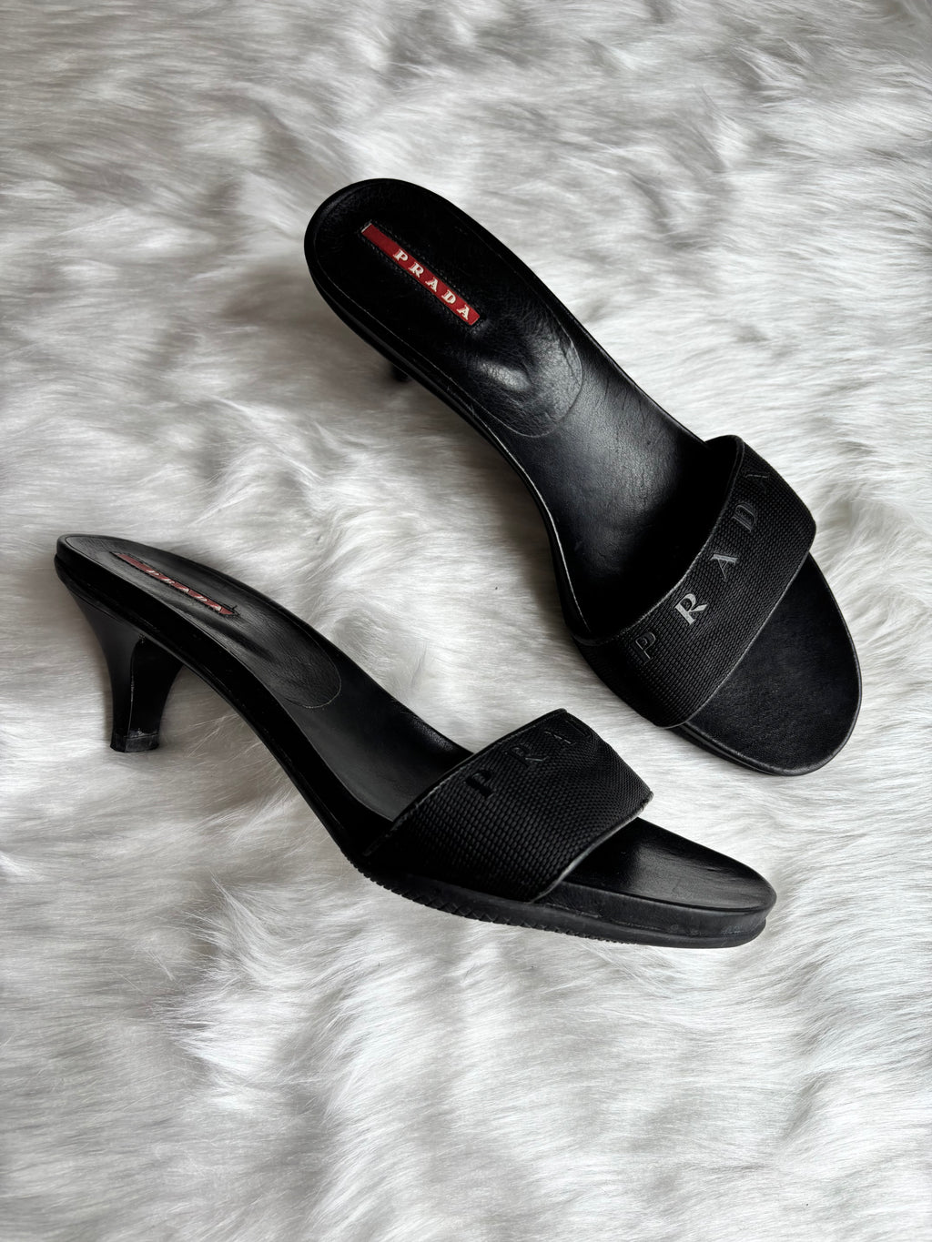 Prada sport black mesh logo kitten topuklu terlik