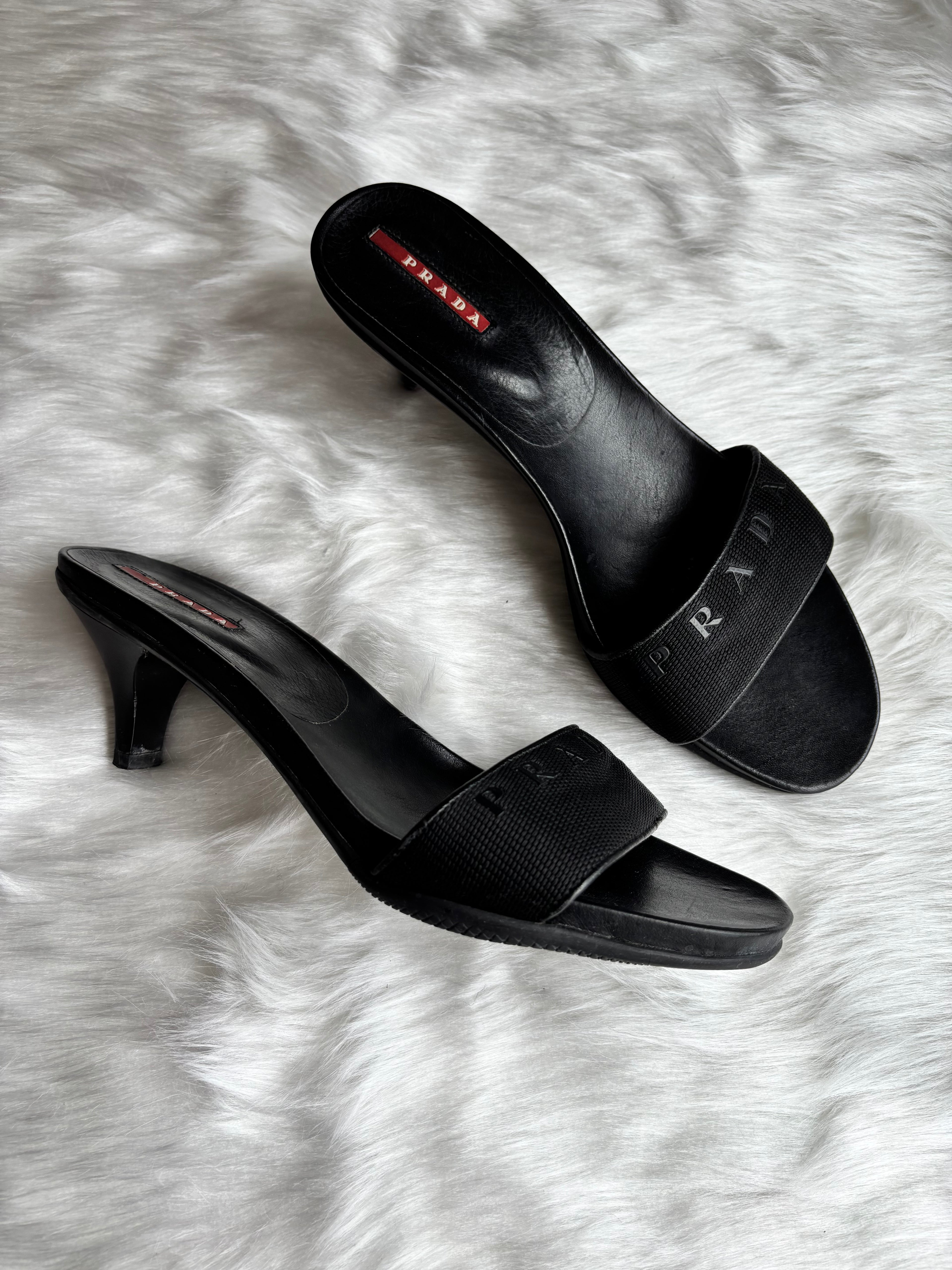 Prada sport black mesh logo kitten topuklu terlik