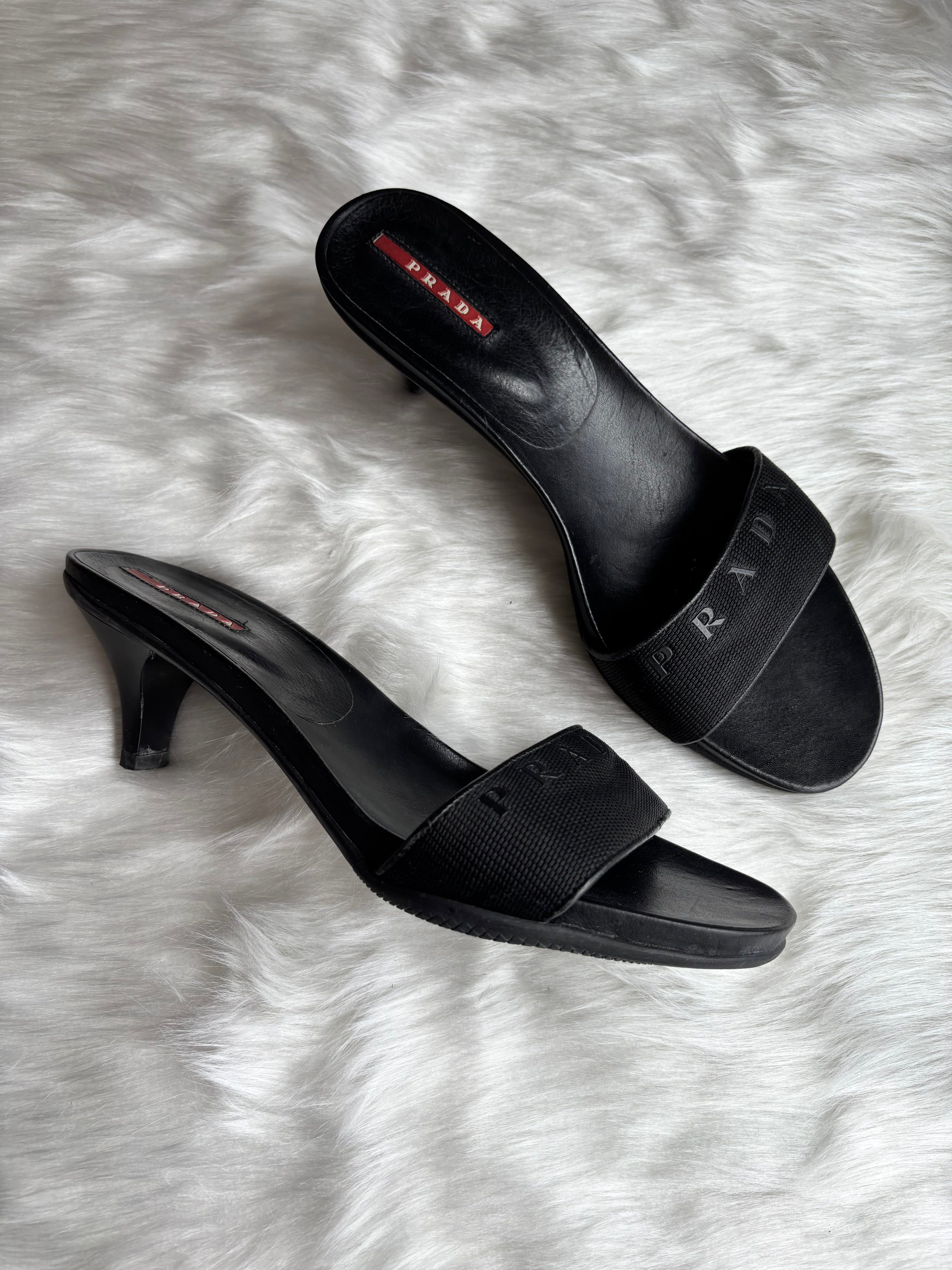 Prada sport black mesh logo kitten topuklu terlik